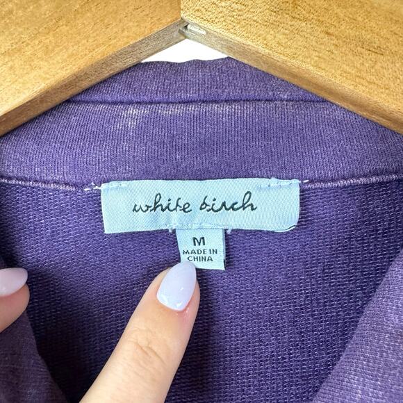 White Birch Purple Mineral Wash Velvet Trim Sequis Button Up Relaxed Shacket - Picture 14 of 16